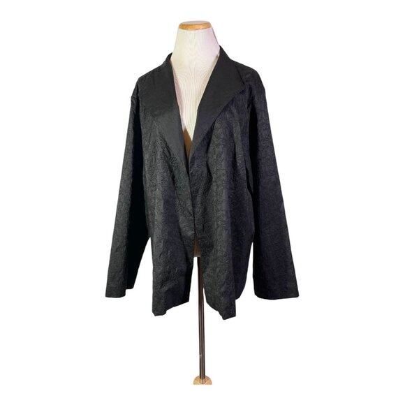 Eileen Fisher Woman Plus Size 3X Black Open-Front Jacket Silk Textured Design - Picture 1 of 12